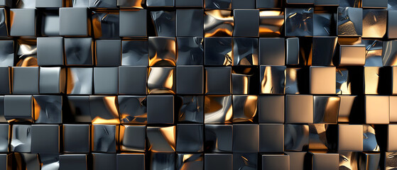 Fototapeta premium Abstract metallic cubes with a reflective surface create an intriguing visual texture suitable for modern design projects.