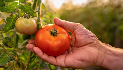 a ripe tomato in a hand