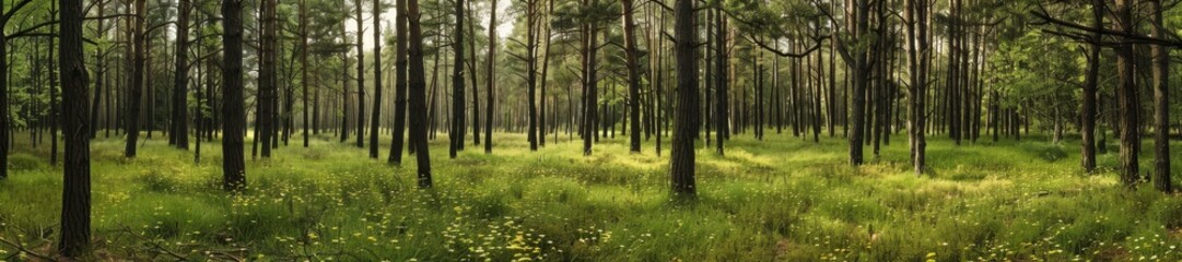 Fototapeta premium A forest with trees and sunlight.