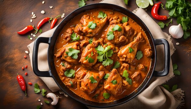 Delicious Chicken Makhni Karahi Top View
