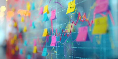 The Changing Tide of Investments: Market graph patterns on a whiteboard, with colorful sticky notes for notes