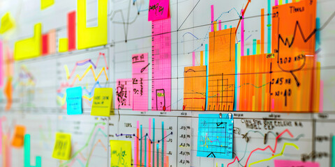 The Changing Tide of Investments: Market graph patterns on a whiteboard, with colorful sticky notes for notes