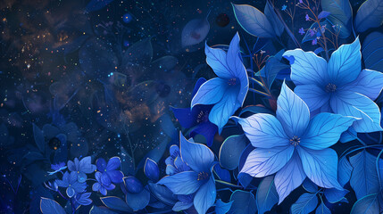 Blue Flowers and Dark Background
