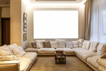 Blank TV Screen in Living Room Template Generative Illustration