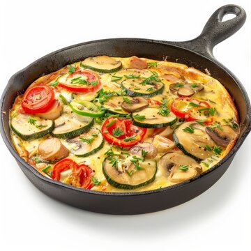 Delicious veggie frittata with zucchini, mushrooms, and tomatoes