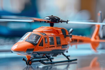 Naklejka premium Orange Toy Helicopter with Spinning Blades