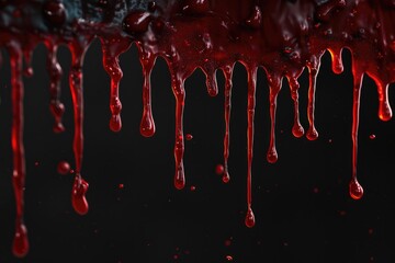 A close-up shot of blood dripping down a wall, suitable for use in crime scene or medical context