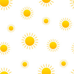 Vector seamless pattern with sun icons isolated on ewhite background.
