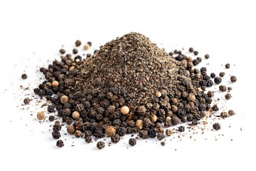 A pile of black pepper on a white surface for use in food photography or recipe illustrations