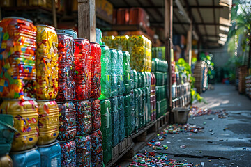 Fototapeta premium Recycling facilities processing waste materials to reduce landfill use and promote a circular economy