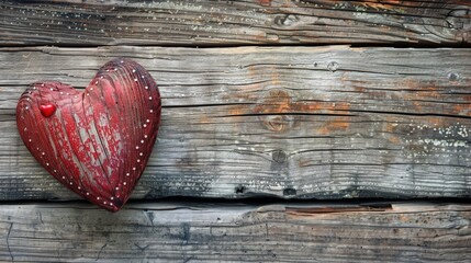 Vintage heart and love on wooden background in retro style