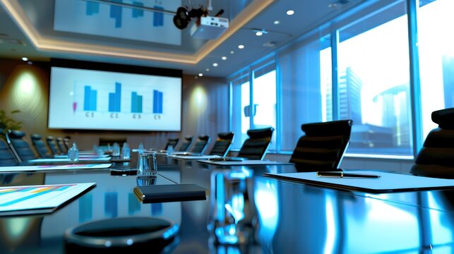 team of directors conducting a project review meeting, discussing progress and challenges in a sleek, modern boardroom