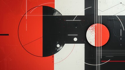 Obraz premium A minimalistic background design featuring a schematic layout with clean white lines on a red and black backdrop.