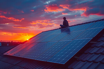 Solar panels on rooftops harnessing renewable energy to reduce carbon emissions and promote sustainable living in urban areas