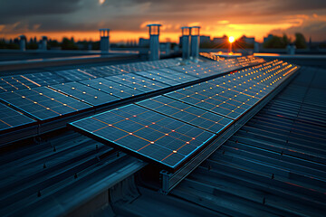 Solar panels on rooftops harnessing renewable energy to reduce carbon emissions and promote sustainable living in urban areas