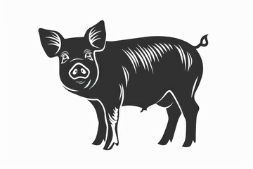 Fototapeta premium Black and white flat vector art of a pig, svg style, isolated on white background, simple vector art design 