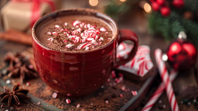 winter beverage recipe, indulge in a festive peppermint hot chocolate served in a cozy holiday muga perfect winter treat for the chilly season
