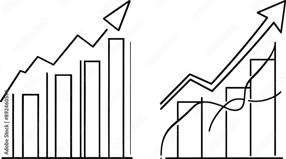 Poster icon of a growing graph in a continuous line drawing style. modern illustration.