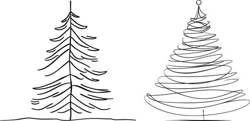 There is a continuous line drawing of a Christmas tree with a star on one side