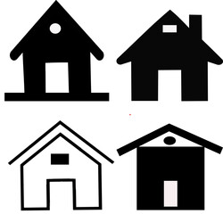 Home Icon Set , black flat silhouette and line vector iconsset, pack, collection