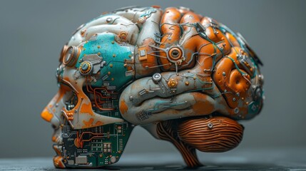 Fototapeta premium Neural circuit and electronic cyber brain in a quantum computing system, artificial intelligence technology, biotechnology and machine learning concept