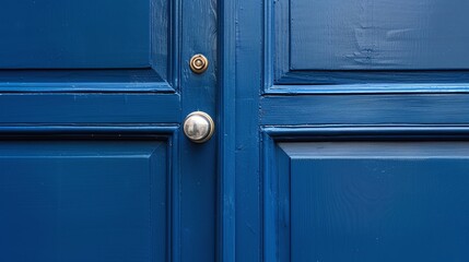 Close view of a closed wooden blue door
