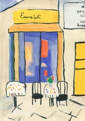 interior cafe. restaurant. watercolor painting. illustration © Anna Ismagilova