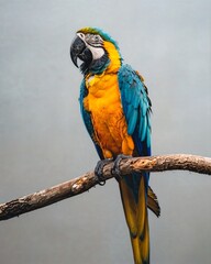 Obraz premium a blue and yellow parrot sitting on top of a tree branch