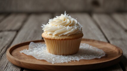 an image of a single perfectly frosted coconut cupcak background
