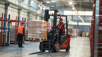 Warehouse worker driving a forklift in a warehouse