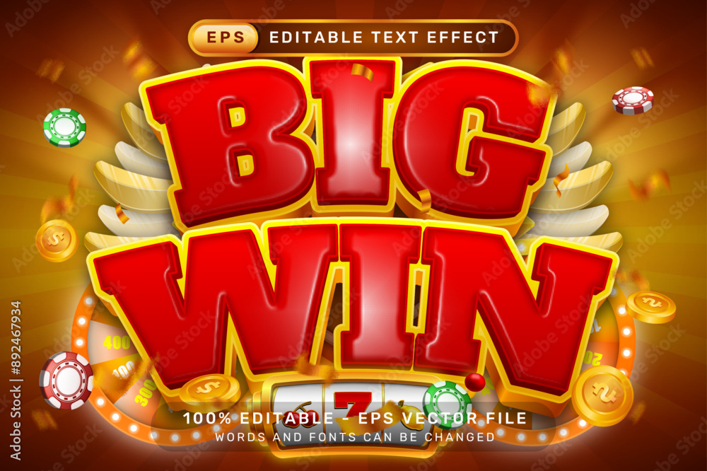 Poster big win 3d text effect and editable text effect with light background