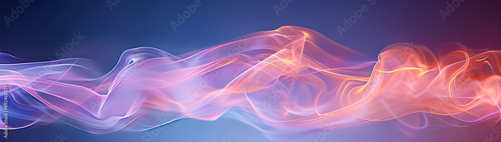 Poster vibrant abstract light wave pattern in soft hues of pink, purple, and blue, creating a fluid and dyn