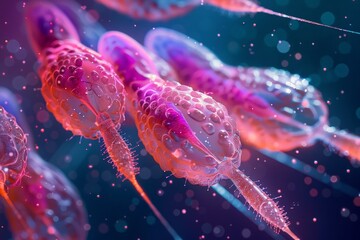 Microscopic Exploration: High-Resolution Close-Up of Flagellated Protozoa Demonstrating Intricate Flagella Movement Mechanisms