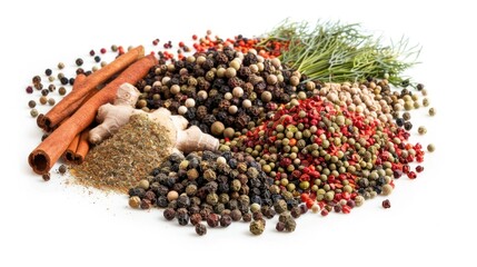 Fototapeta premium A collection of various spices arranged neatly on a white surface, great for culinary or food-related uses