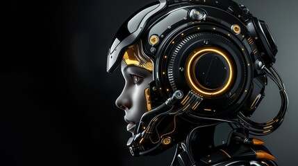 Fototapeta premium Advanced Humanoid Robot with Intricate Cybernetic Systems and Glowing Lights