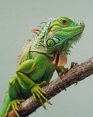 Fototapeta premium a green iguana sitting on a tree branch