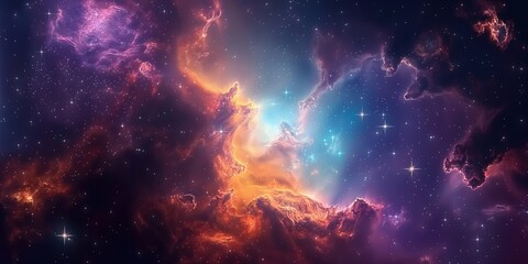 Fototapeta premium Colorful space galaxy cloud nebula. Stary night cosmos. Universe science astronomy. Supernova background wallpaper created by ai