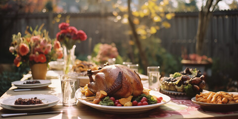 Happy Thanksgiving day traditional backdrop. Pumpkin background. Celebrating autumn holidays.