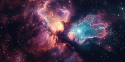 Obraz premium Colorful space galaxy cloud nebula. Stary night cosmos. Universe science astronomy. Supernova background wallpaper created by ai