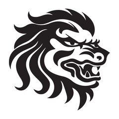 Simple lion head logo design, black vector illustration on white background