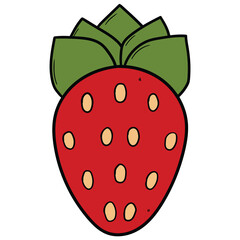 Hand drawn cartoon strawberry on white background.