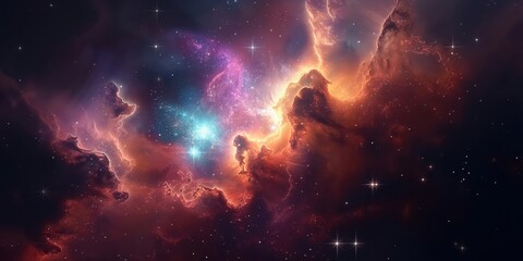 Fototapeta premium Colorful space galaxy cloud nebula. Stary night cosmos. Universe science astronomy. Supernova background wallpaper created by ai