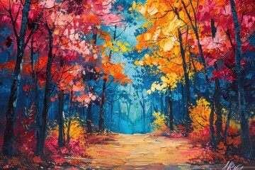 Vibrant Autumn Forest Painting