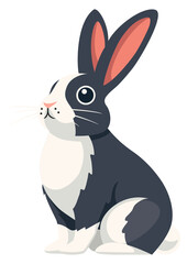 Fototapeta premium Bunny flat illustration. Sitting grey rabbit with white spots on transparent background. Minimalistic modern style