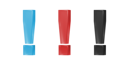 Glossy light blue, red and black 3D exclamation point cutout