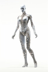 cyberwoman in a high-tech suit on a white background