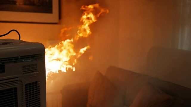 Air Conditioner Fire in Living Room