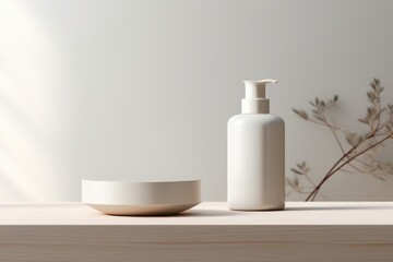 Minimalist Skincare Product Display with Jar, Pump Bottle, and Tube on White Background
