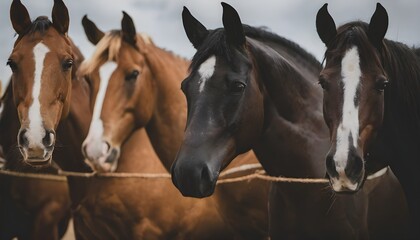 Obraz premium Horses in a line on a white background