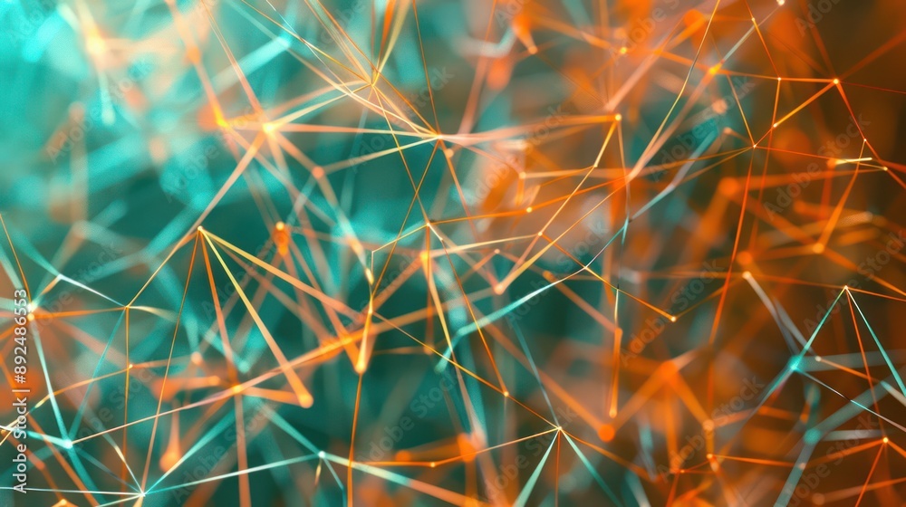 Fototapete bstract network of orange and teal fibers, creating an energetic and engaging backdrop perfect for dynamic text